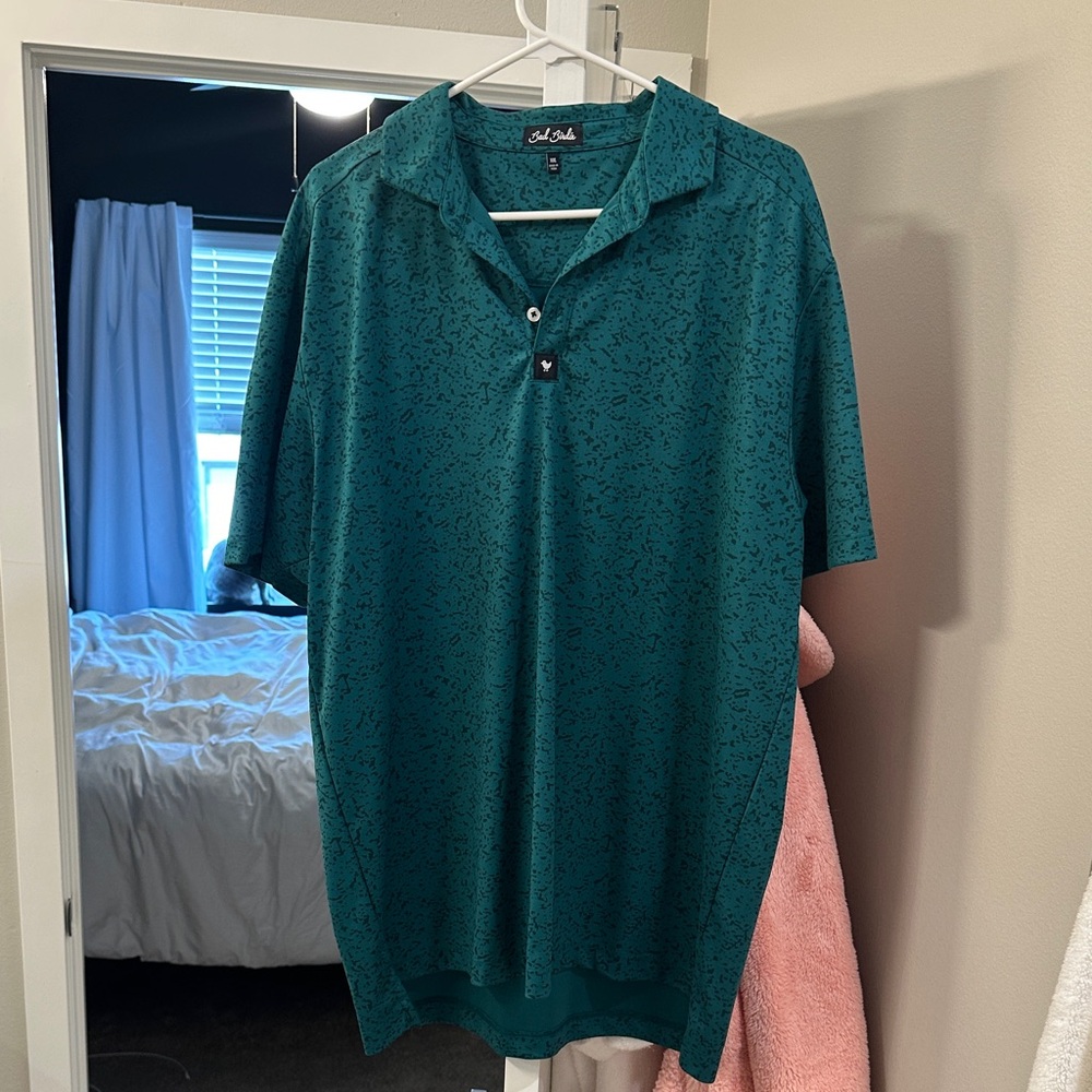Bad Birdie Teal Patterned Polo Shirt